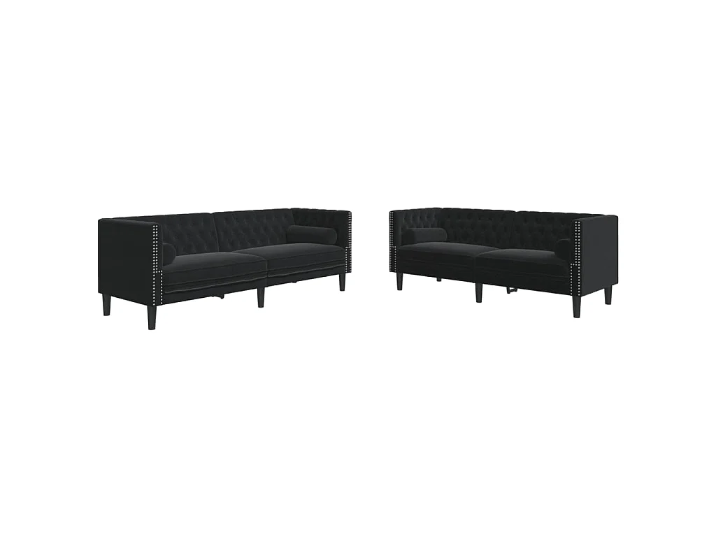 Set Divani Chesterfield 2pz con Cuscini Nero Velluto