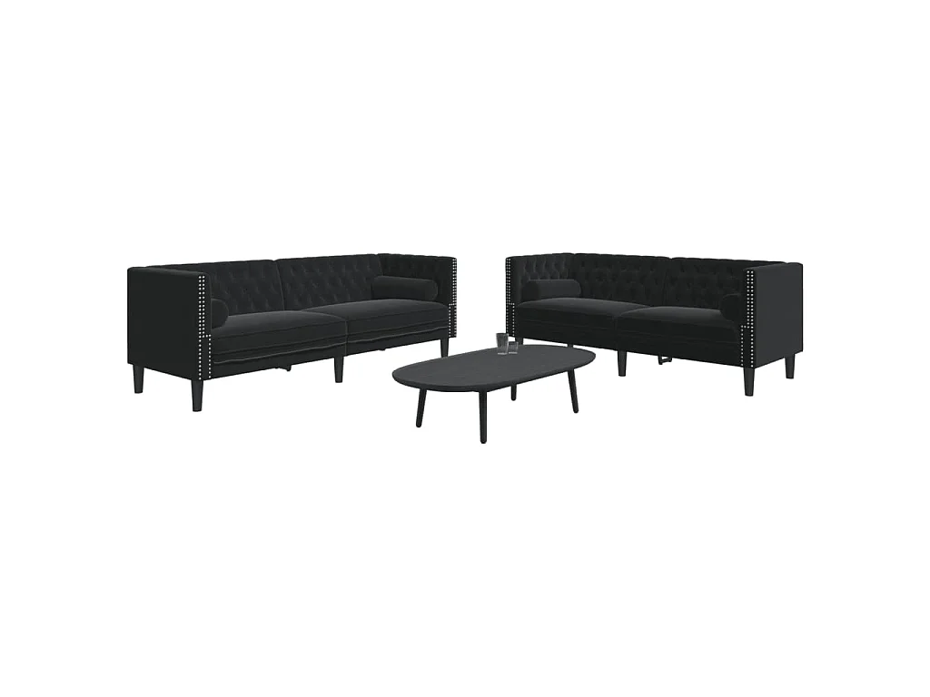 Set Divani Chesterfield 2pz con Cuscini Nero Velluto