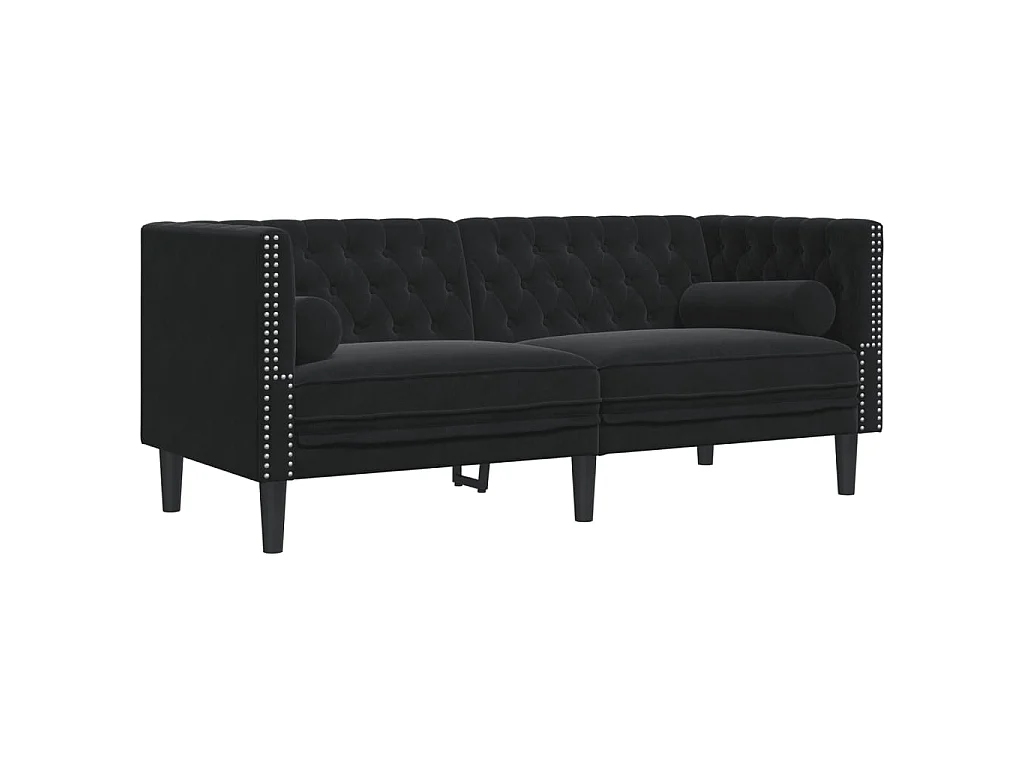 Set Divani Chesterfield 2pz con Cuscini Nero Velluto