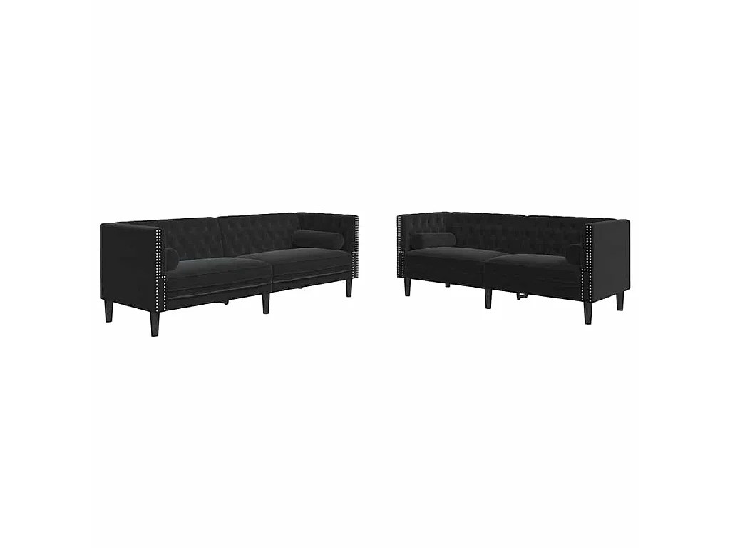 2 pcs conjunto de sofás chesterfield com rolos veludo preto
