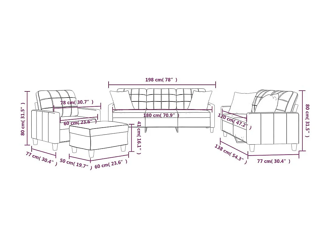 Juego de sofás con cojines 4 piezas cuero sintético color crema