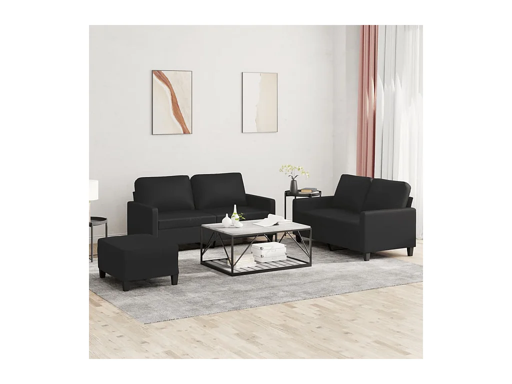 Set di Divani 3 pz con Cuscini Nero in Similpelle