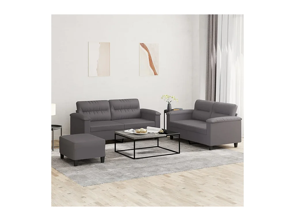 Ensemble de canapés 3 pcs avec coussins Gris Similicuir