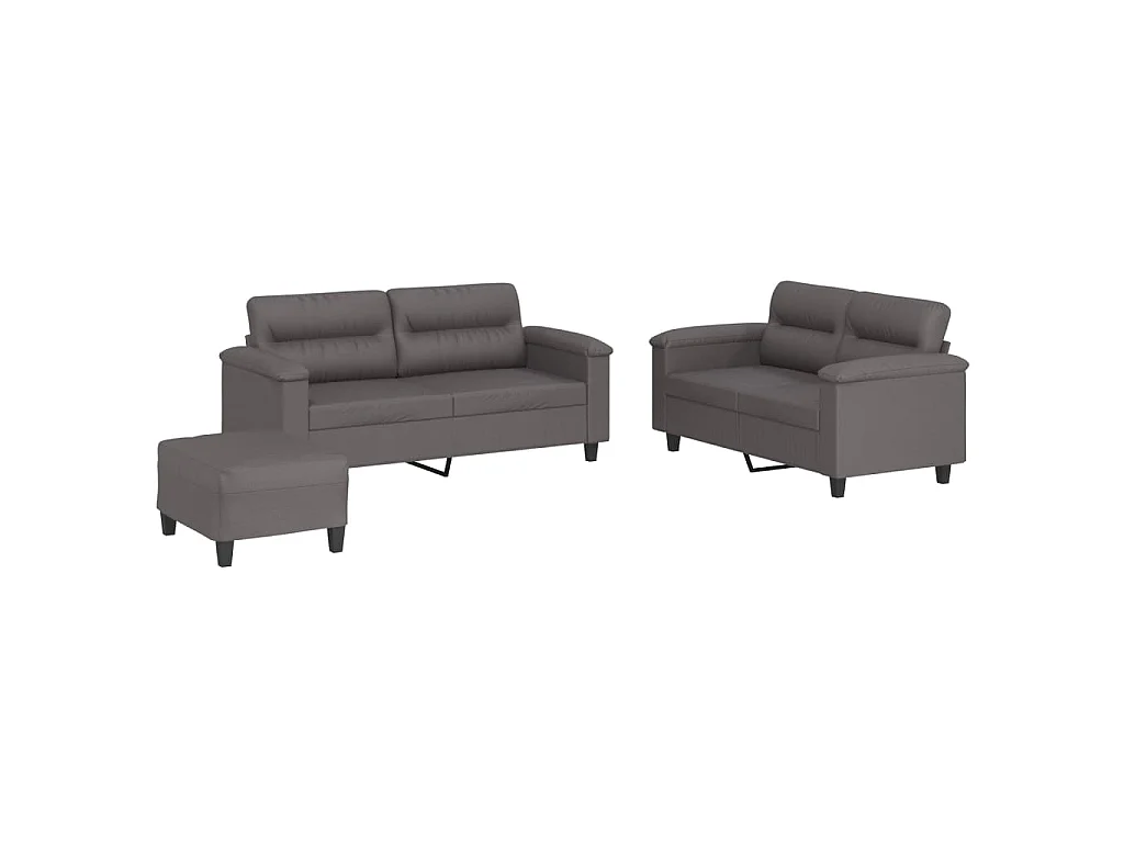 3 pcs conjunto de sofás c/ almofadões couro artificial cinzento