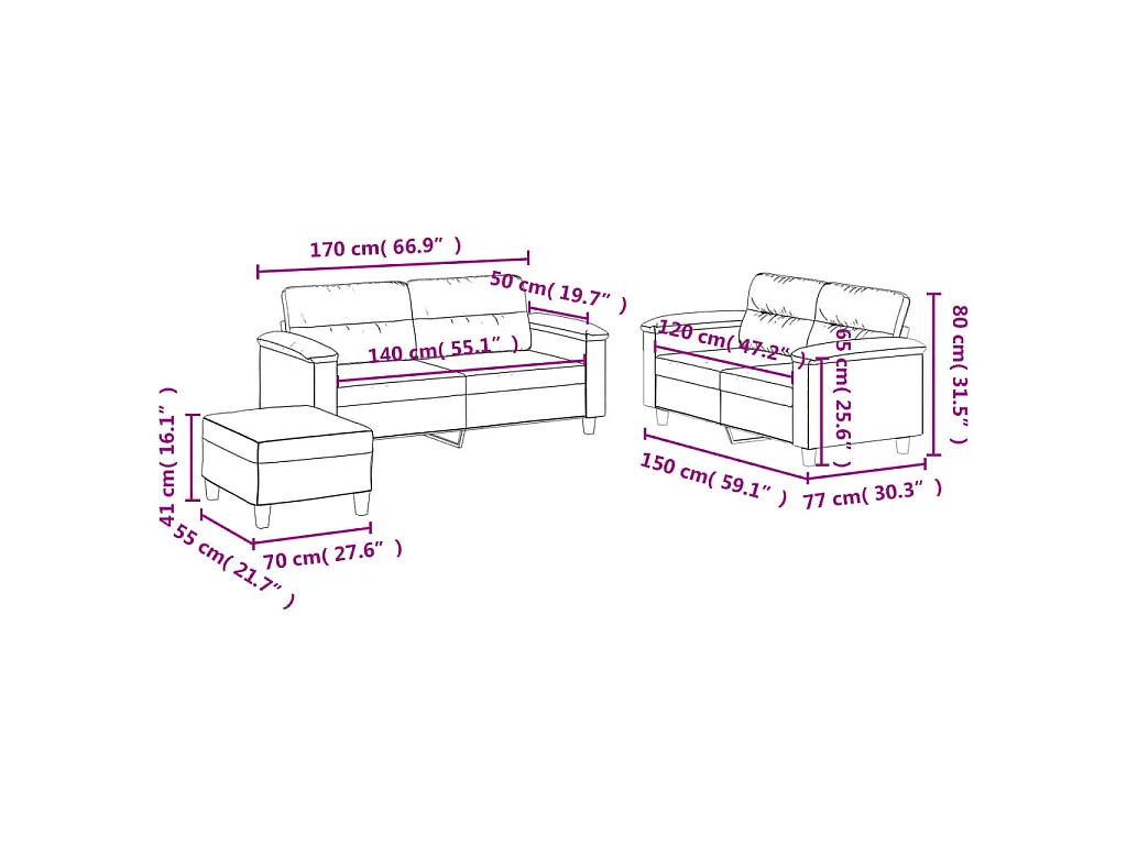 3 pcs conjunto de sofás c/ almofadões couro artificial cinzento
