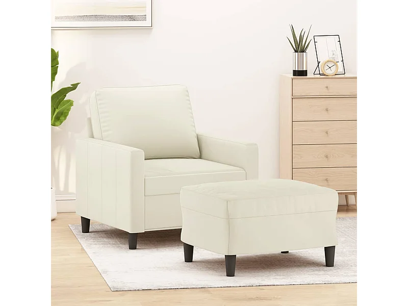 Fauteuil met voetenbank 60 cm fluweel crèmekleurig