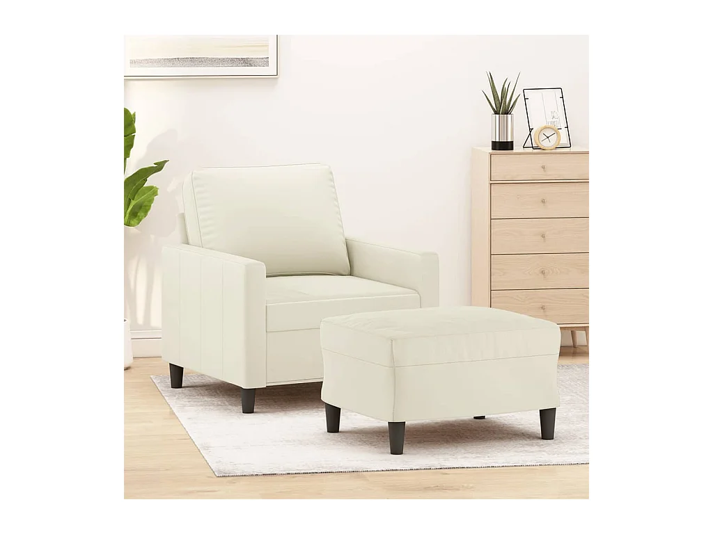 Fauteuil met voetenbank 60 cm fluweel crèmekleurig