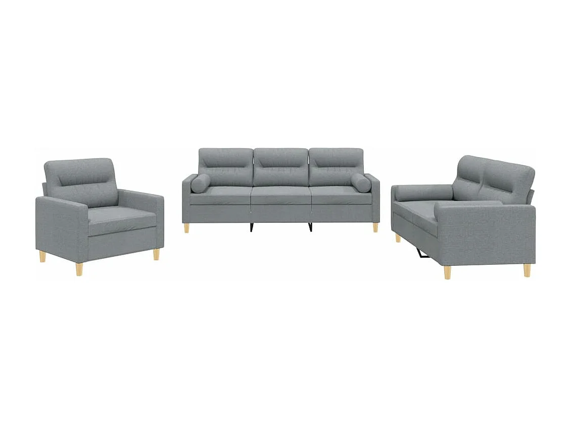 Ensemble de canapés 3 pcs coussins gris clair tissu