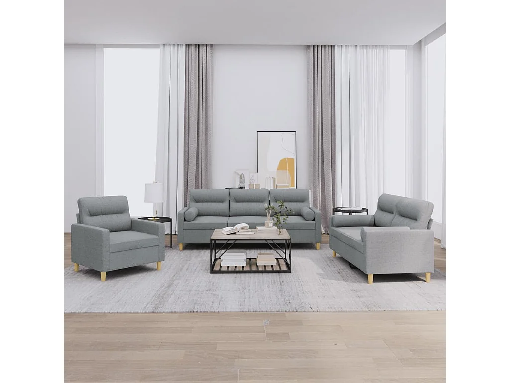 Ensemble de canapés 3 pcs coussins gris clair tissu