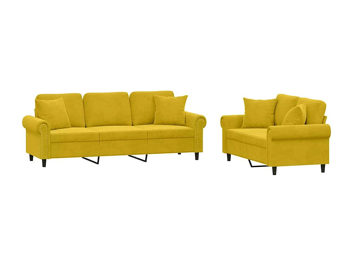 Set di Divani 2 pz con Cuscini Giallo in Velluto
