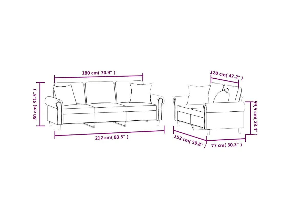 2-delige Loungeset met kussens fluweel geel