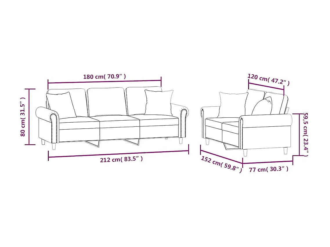 2-tlg. Sofagarnitur mit Kissen Gelb Samt