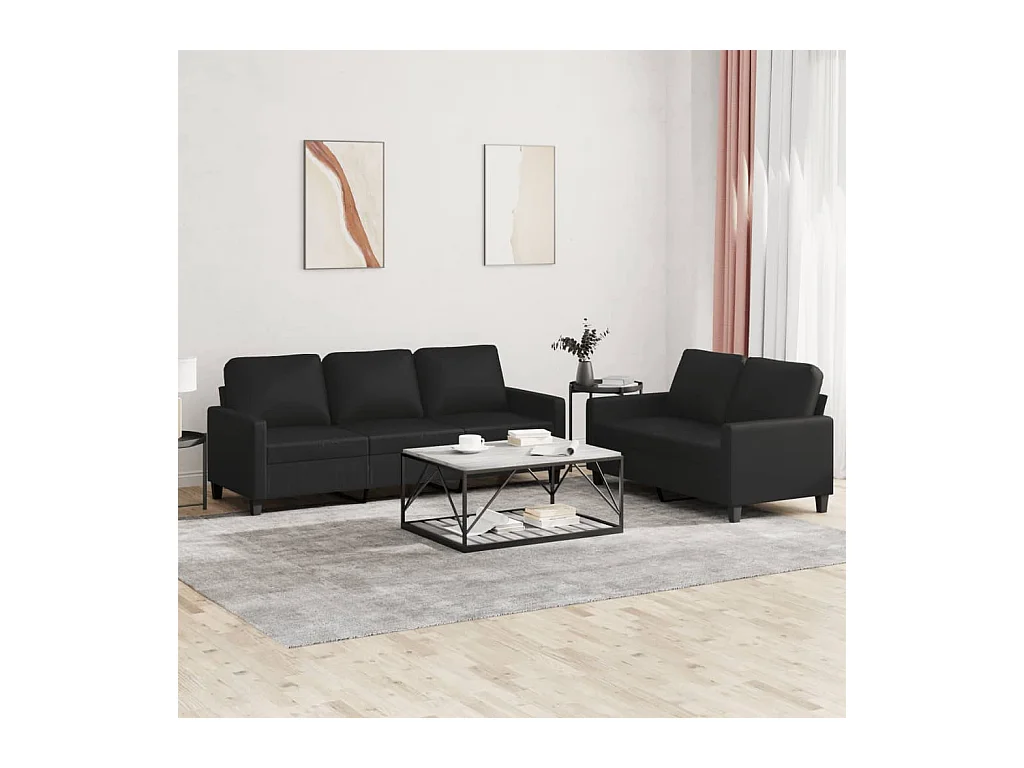 2-delige Loungeset met kussens kunstleer zwart