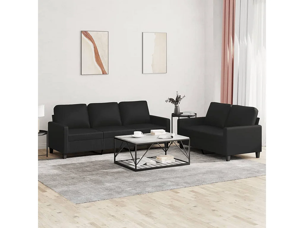 Ensemble de canapés 2 pcs avec coussins Noir Similicuir