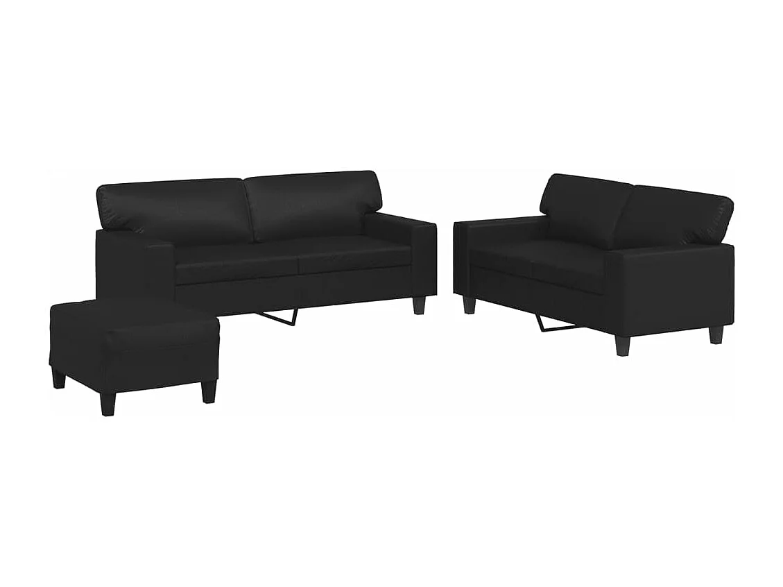 3-delige Loungeset kunstleer zwart