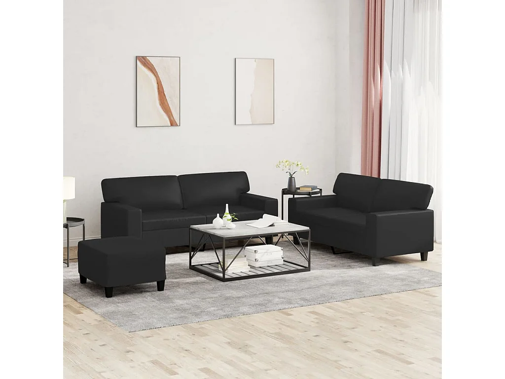 Set di Divani 3 pz Nero in Similpelle