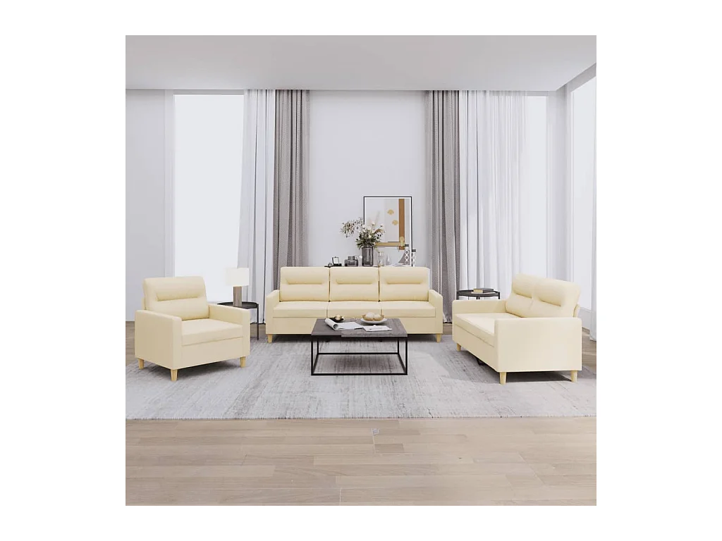 Ensemble de canapés 3 pcs avec coussins Crème Tissu