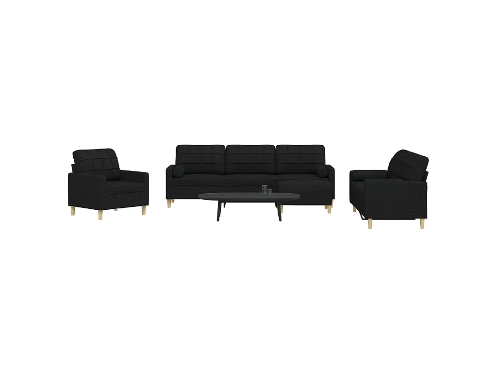 Set Divani 4 pz con Poggiapiedi e Cuscini Nero in Tessuto