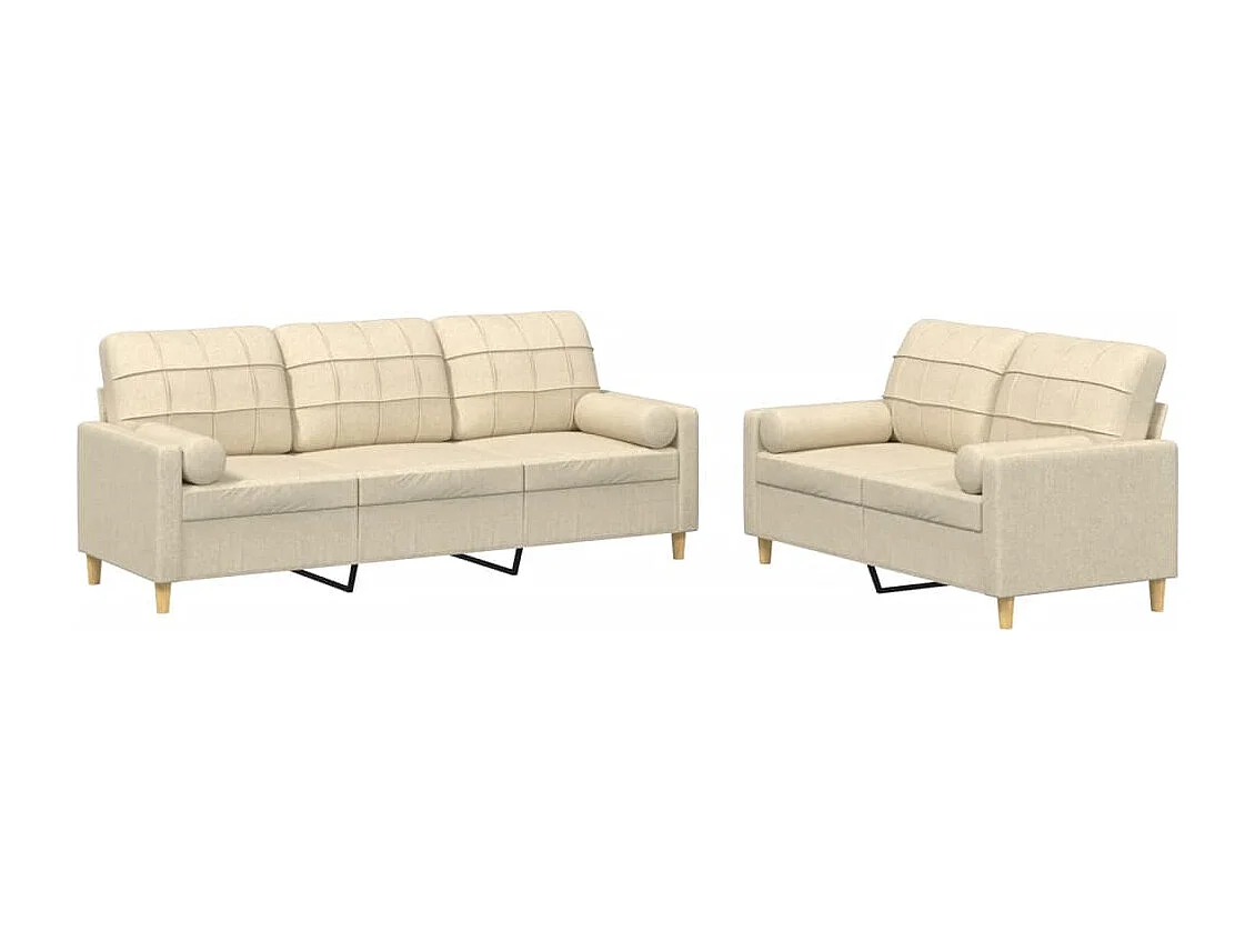 Set Divani 2 pz con Cuscini Crema in Tessuto