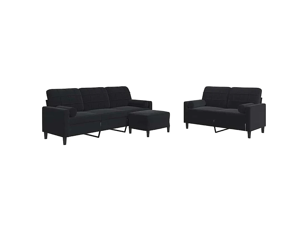 Ensemble de canapés 3pcs et coussins et traversins noir velours