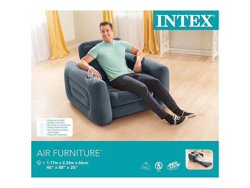 Sillón cama extraíble gris oscuro 117x224x66 cm
