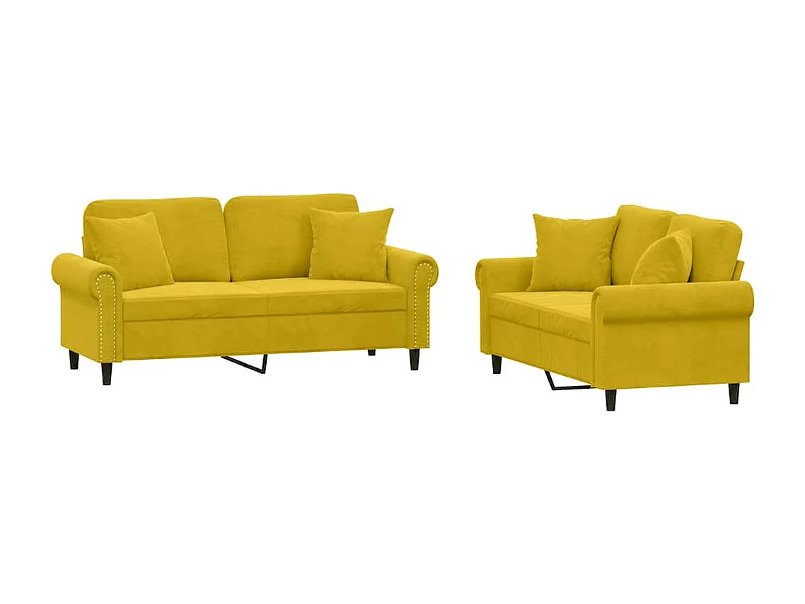 Ensemble de canapés 2 pcs avec coussins jaune velours