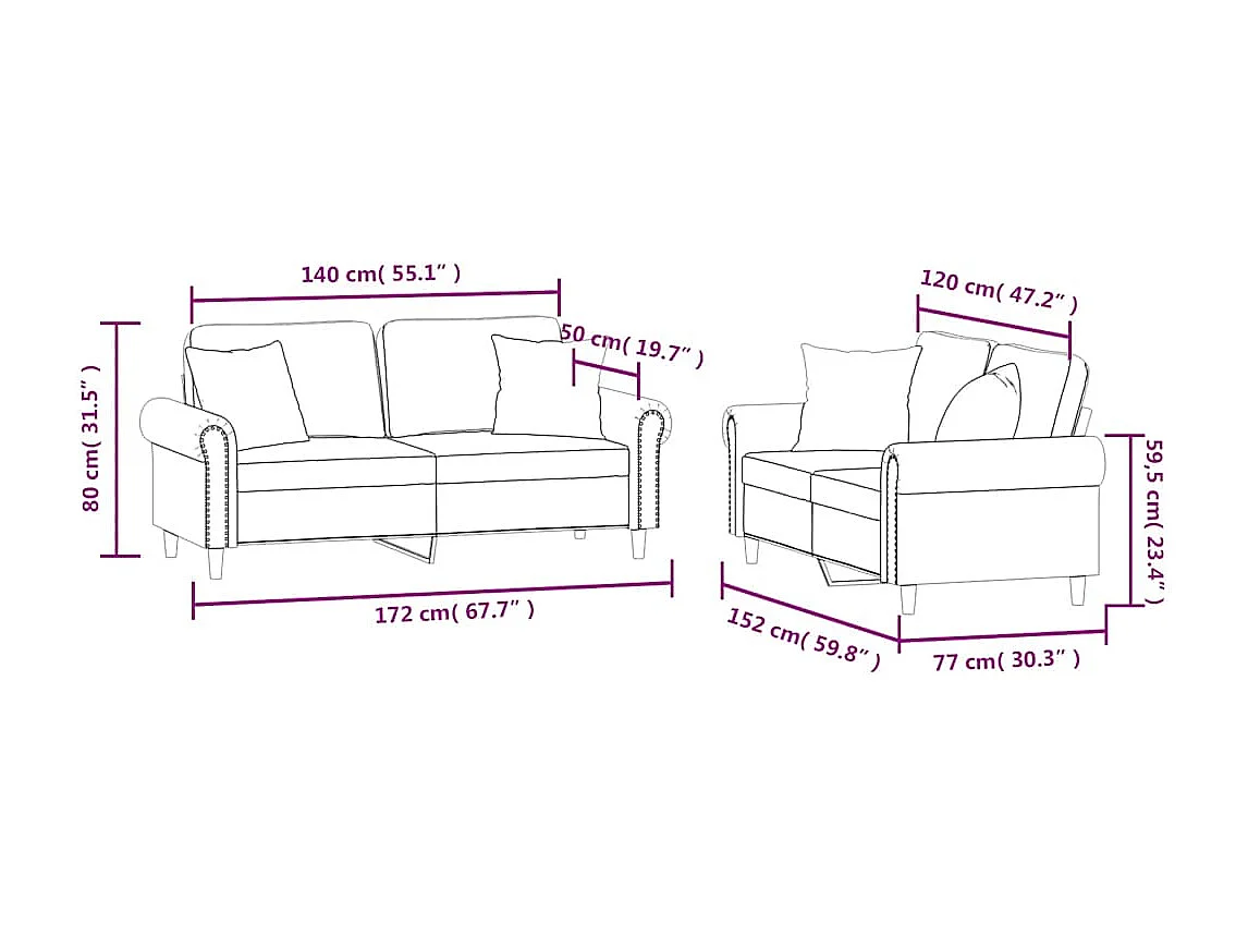 Ensemble de canapés 2 pcs avec coussins jaune velours