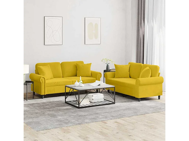 Set di Divani 2 pz con Cuscini Giallo in Velluto