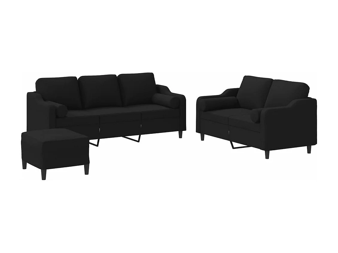 Ensemble de canapés 3 pcs avec coussins noir tissu