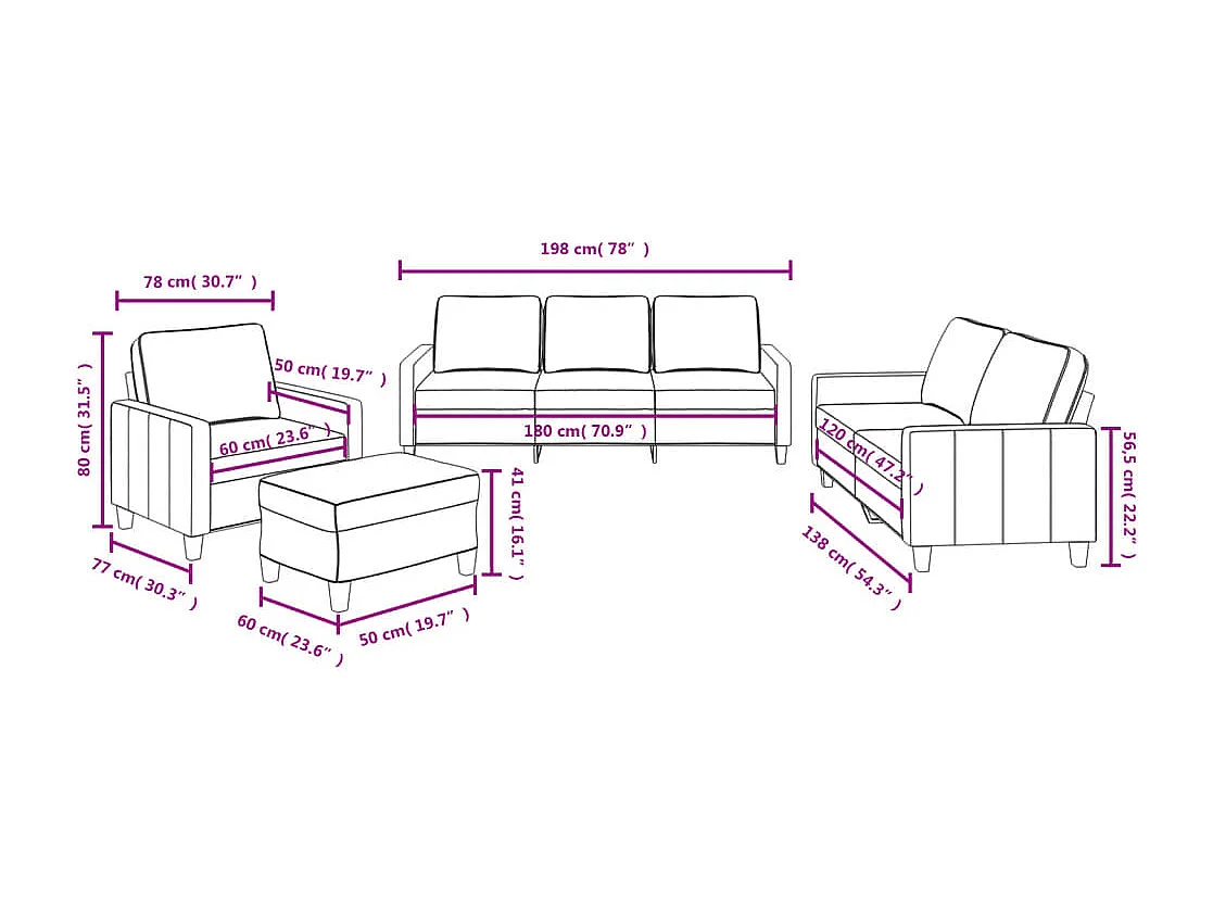 4-delige Loungeset met kussens stof taupe