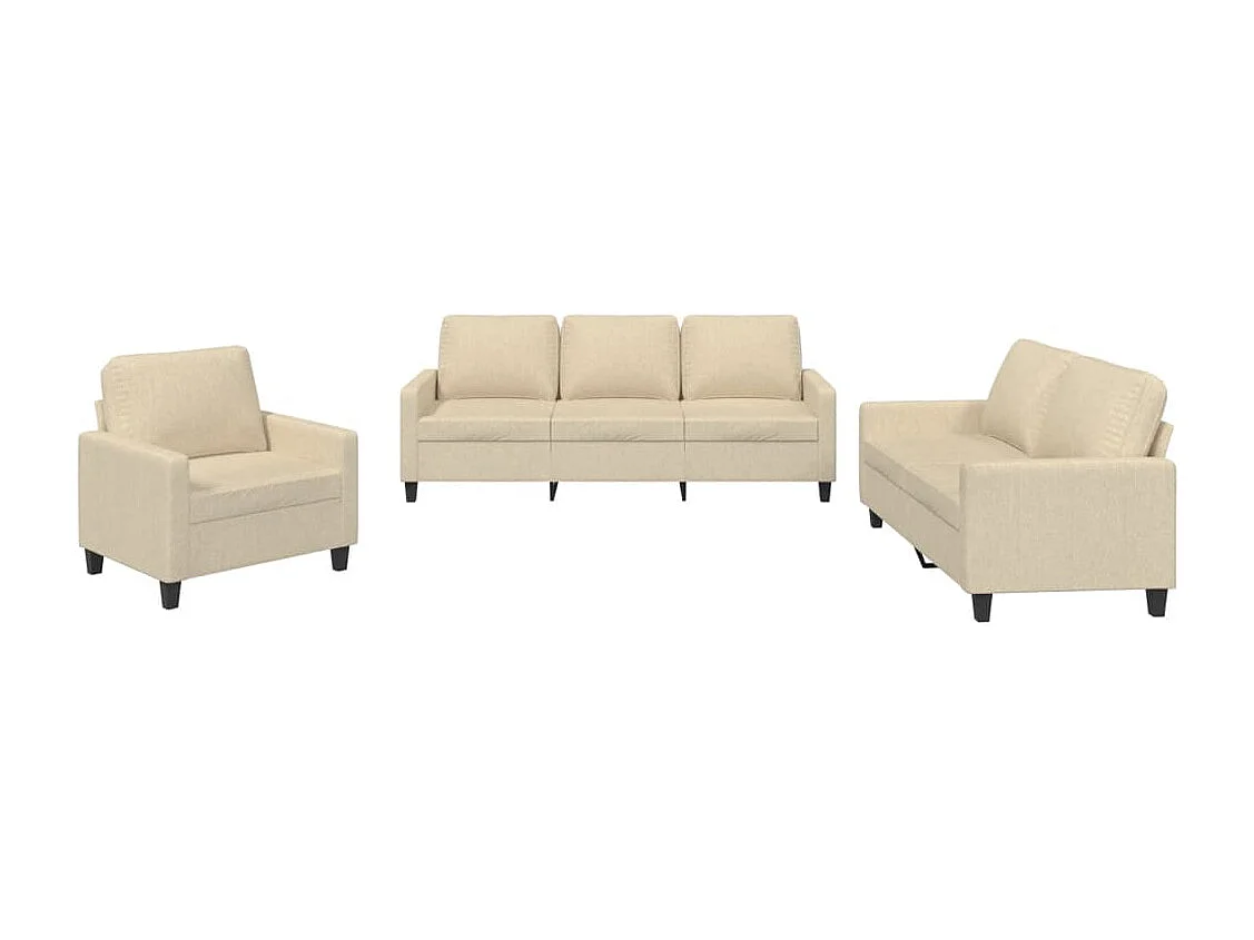 3-delige Loungeset met kussens stof crèmekleurig
