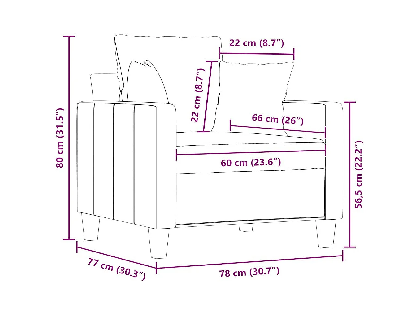 Fauteuil Gris clair 60 cm Tissu