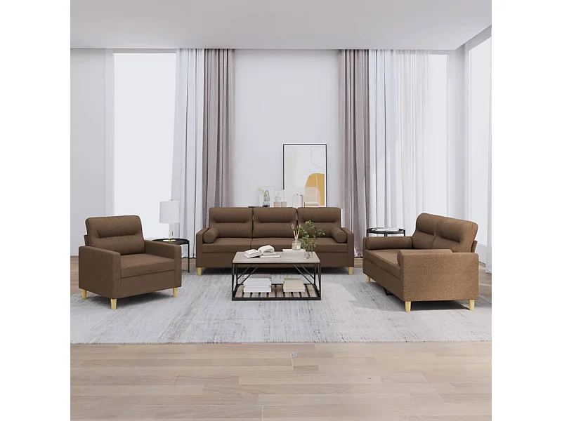 Ensemble de canapés 3 pcs avec coussins marron tissu