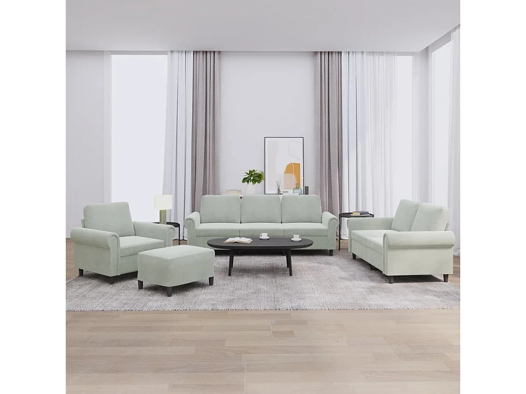 Ensemble de canapés 4 pcs avec coussins Gris clair Velours