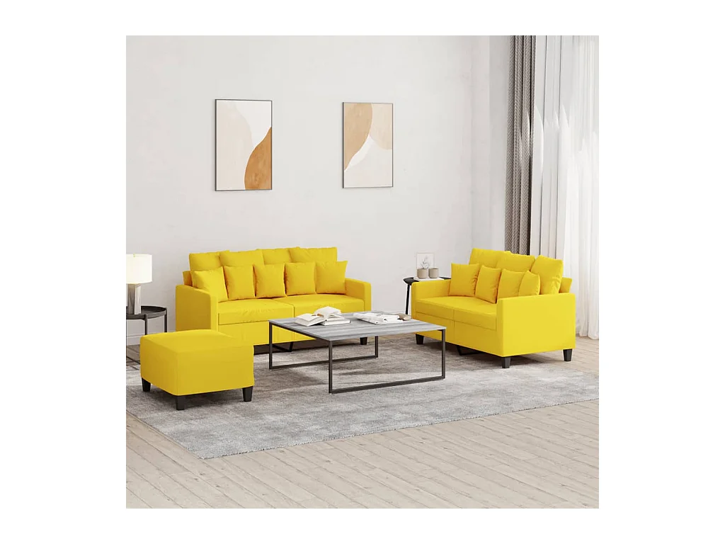 Ensemble de canapés 3 pcs avec coussins Jaune clair Tissu