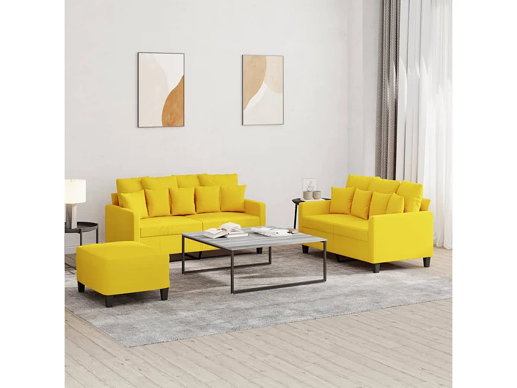 Ensemble de canapés 3 pcs avec coussins Jaune clair Tissu