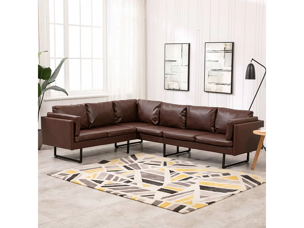 Canapé d'angle en similicuir marron
