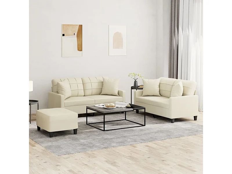 Ensemble de canapés 3 pcs avec coussins crème similicuir