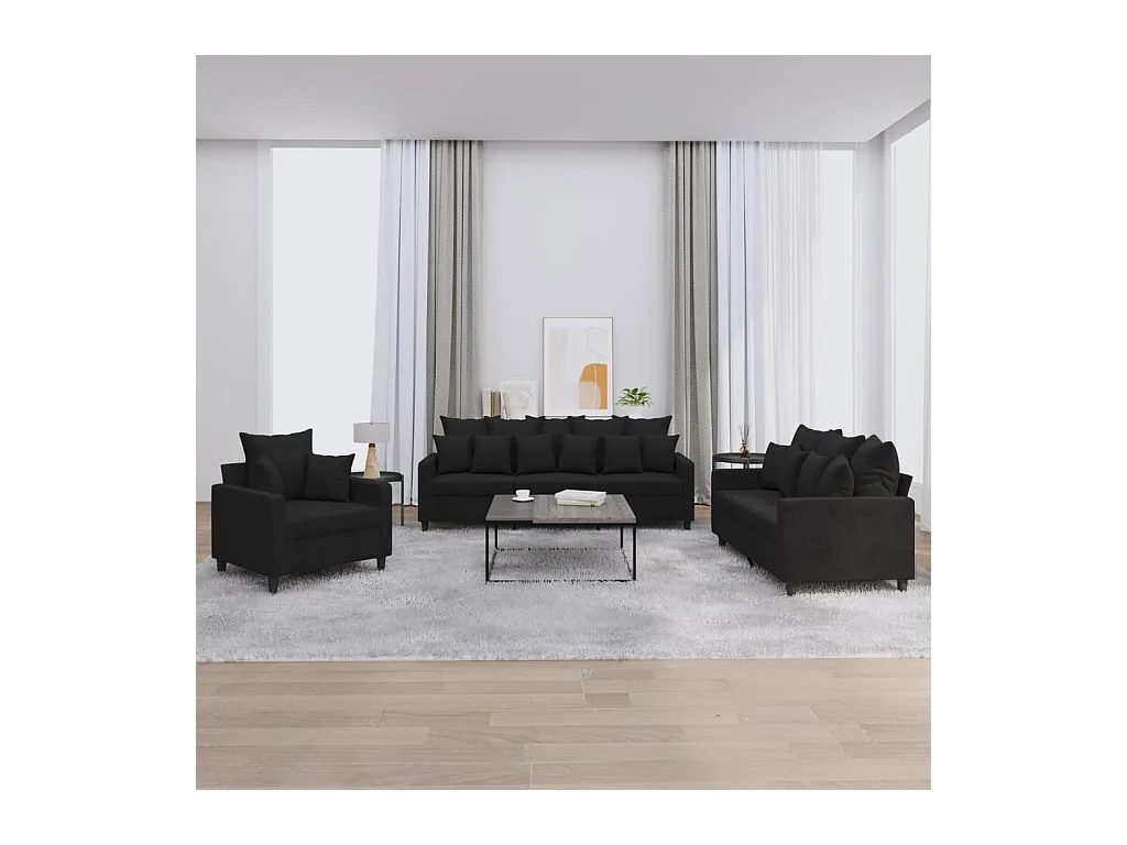 Ensemble de canapés 3 pcs avec coussins Noir Velours