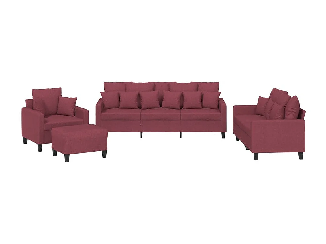 4-delige Loungeset met kussens stof wijnrood