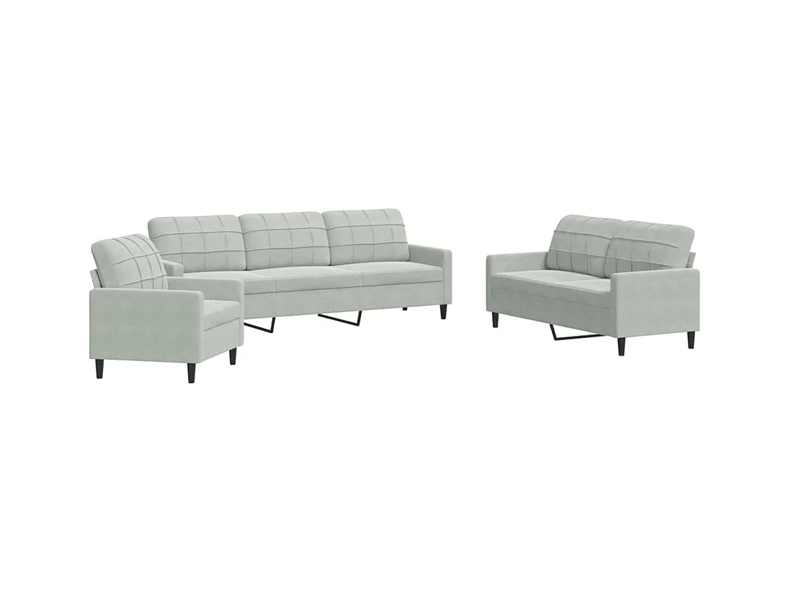 Ensemble de canapés 3 pcs avec coussins Gris clair Velours