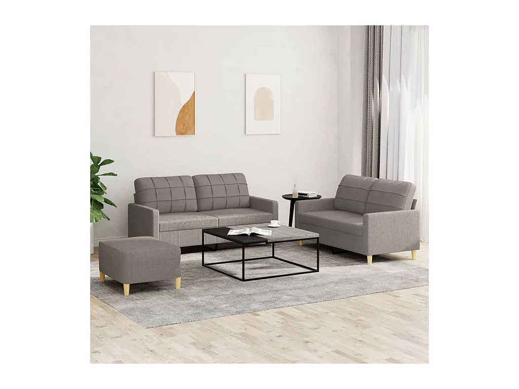 Set di Divani 3 pz con Cuscini Tortora in Tessuto