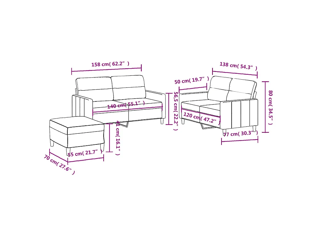 Ensemble de canapés 3 pcs avec coussins Jaune clair Tissu