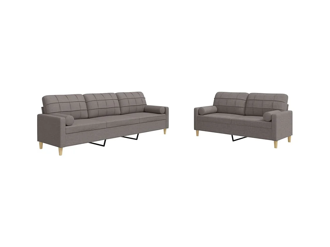 Ensemble de canapés 2 pcs avec coussins décoratifs taupe tissu