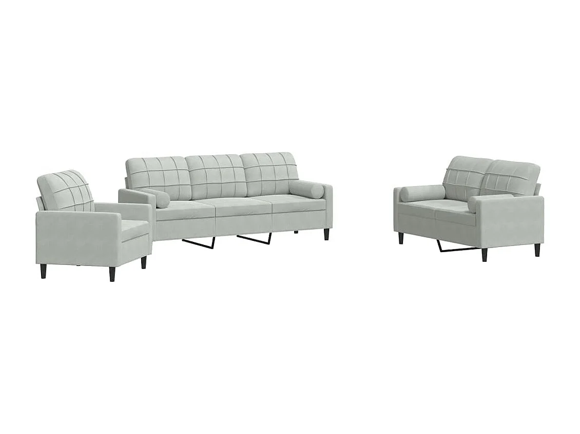 3-delige Loungeset met kussens en bolsters fluweel lichtgrijs