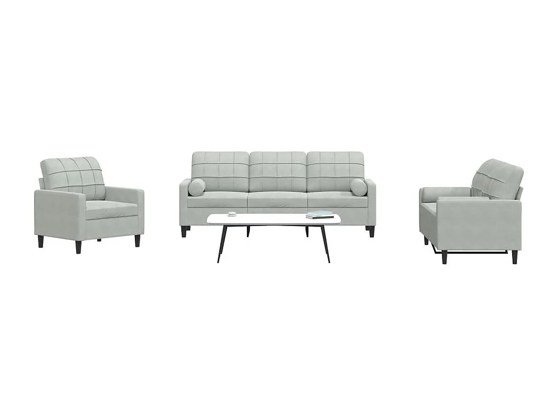 Ensemble de canapés 3 pcs et coussins et traversins velours