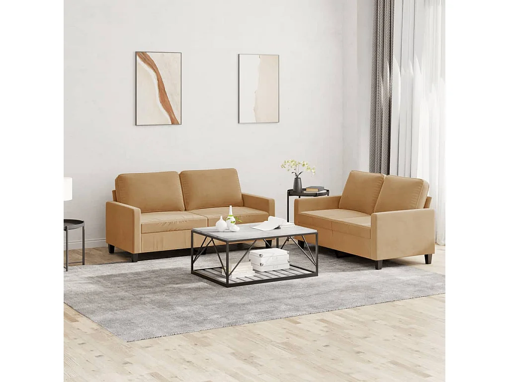 2-delige Loungeset met kussens fluweel bruin