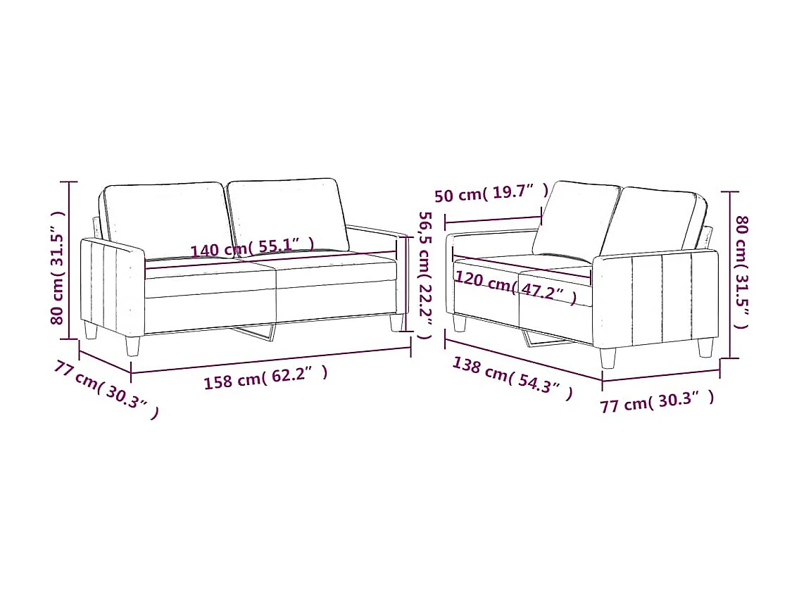 Ensemble de canapés 2 pcs avec coussins Marron Velours