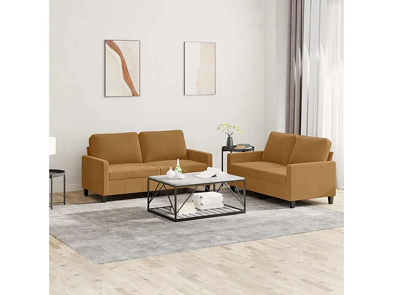Set di Divani 2 pz con Cuscini Marrone in Velluto