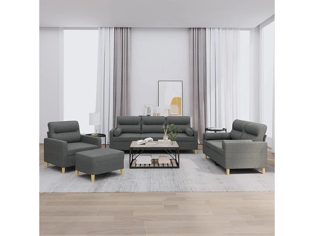 Ensemble de canapés 4 pcs coussins gris foncé tissu